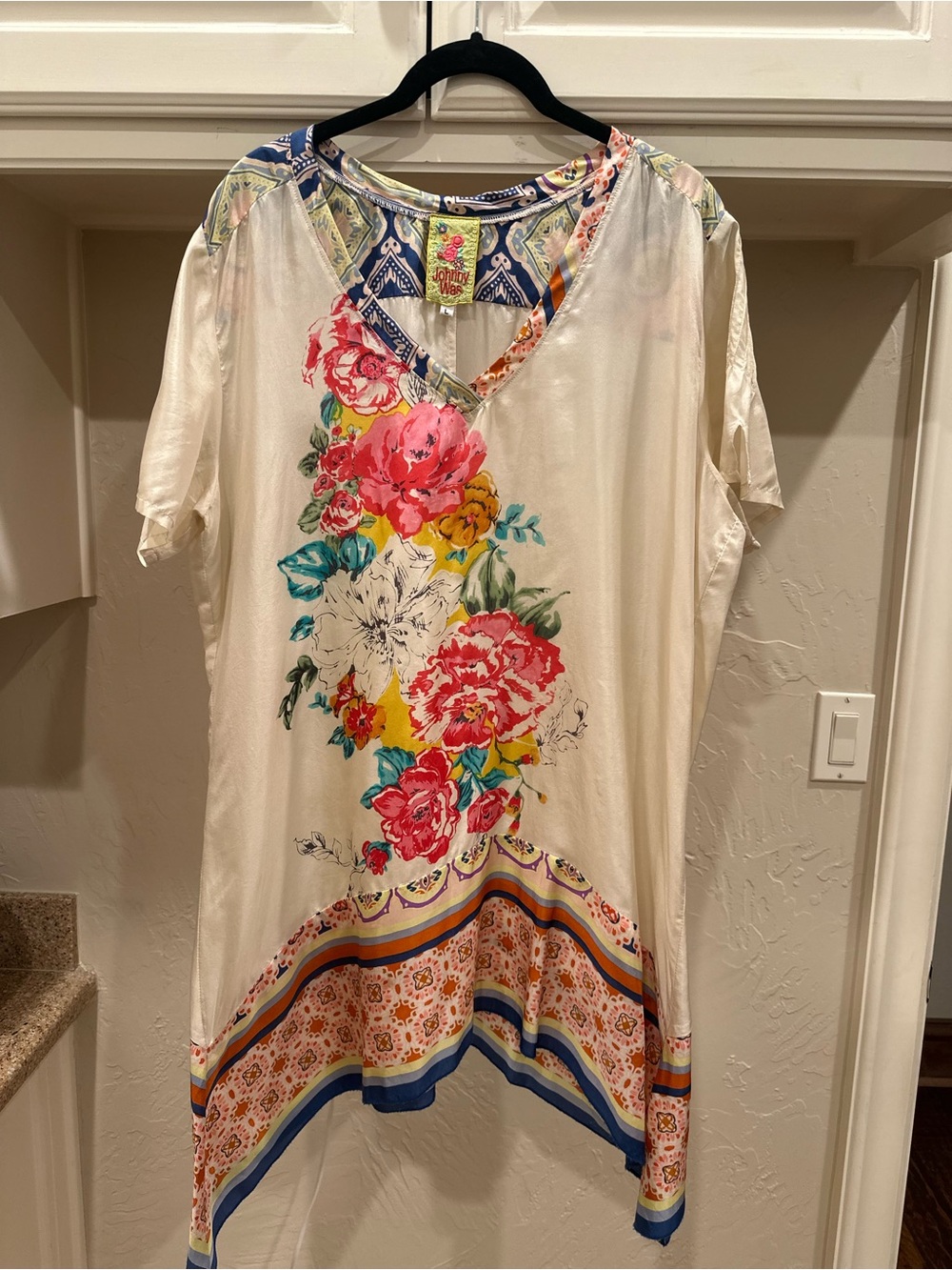 Johnny Was Cream Tunic with Pink, Yellow & Blue Floral Print